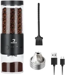 SANMAS Electric Burr Coffee Grinder with Stainless Steel Grinding Core, Rechargeable Coffee Beans Mil Grinder with 80 Grind Settings from Fine to Coarse for Espresso, Portable for Camping Travel