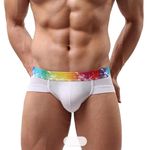 Panteasy Men's Colorful Rainbow Waistband Underwear Shorts Mesh Briefs Breathable Fabric Underpants Boxer (Size - L, White)