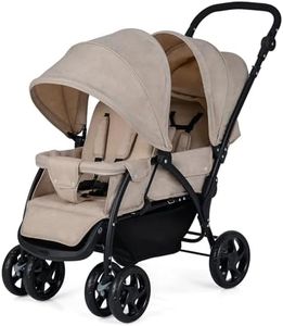 COSTWAY Double Pushchair, Foldable Twin Tandem Stroller with Adjustable Backrest, Push Handle & Footrest, 5 Points Safety Belts, Sunshade, Storage Basket, for from Birth to 15kg (Khaki)