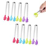 8 Pieces Mini Tongs, Hand Shape Silicone Sugar Tongs Ice Tongs Food Tongs, Stainless Steel Small Serving Tongs, for Supermarket Sweet Candy Coffee Ice Bucket Bar Kitchen (Random Color)