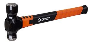 Groz Ball Pein Hammer with Overstrike Protection | Fibreglass Handle| Durable and Lightweight | 25% Wider Neck | Ball Pein Hammer for Bending, Shaping, Nailing | BPFG/32/14, | (900 gms |14" Handle)