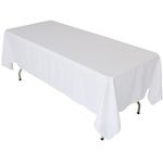 KaitatsuSen Oblong Rectangular Polyester Fabric Tablecloth, White, 59x95-Inch(150x240cm)