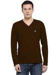 Friskers Men's V-Neck Full Sleeves Cotton Lycra T-Shirt (X-Large, Coffee Solid)