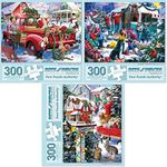 Bits and Pieces - Value Set of Three (3) 300 Piece Jigsaw Puzzles for Adults - Puzzles Measure 18" x 24" - 300 pc Camp Holiday Tree Christmas Winter Bird House Snow Truck Jigsaws by Artist Larry Jones