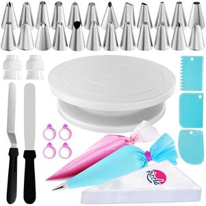 Riccle 88 pcs Cake Decorating Kit with Cake Turntable - Includes 50 Disposable + 2 Reusable Piping Bags and Tips Set, 24 Icing Piping Tips, 2 Spatulas, 3 Icing Comb Scraper, Baking Supplies