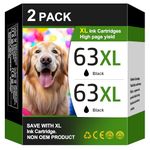 63XL Black High-Yield Ink Cartridge for HP 63 Black Ink Cartridge Replacement for HP Ink 63 Works with HP OfficeJet 3830 4650 5255 5258 Envy 4520 4512 DeskJet 1112 2130 3630 F6U64AN (2 Black Pack)