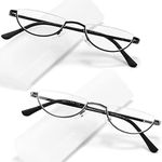 TOVEEN Half Lens Reading Glasses Blue Light Blocking, Half Moon Frame Semi Rim Spring Hinge Readers with Case for Men Women, 2 Pack (Black/Gunmetal)