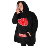 Naruto Blanket Hoodie for Men and Teenagers - Cosy Oversized Fleece Hoodie One Size Sherpa Lined - Anime Gifts for Men (Black/Red)