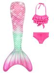 Mermaid Tails for Swimming Girls Swimsuit Princess Bikini Bathing Suit Set Birthday Gift for Kids,Girls, Children, R1-c, 3-4T
