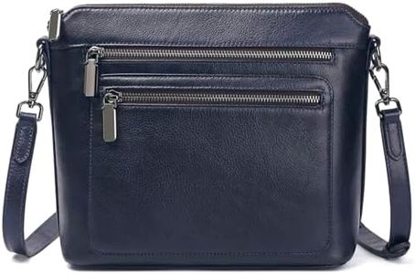 COOLCY Genuine Leather Crossbody Bags for Women Purses and Handbags for Ladies with Multiple Pockets Shoulder Satchel Bag (Navy Blue)