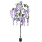 SHINOSKE Artificial Wisteria Tree 6FT,Faux Plants Indoor with Flowers and Wood Trunk,Blooming Fake Floor Plant in Pot for Indoor Outdoor Living Room Office Wedding Home Decor