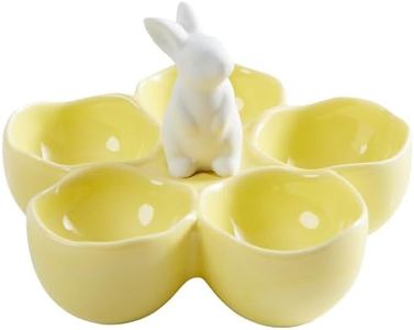 WDS WONDROUS Easter Rabbit Egg Cup Holder, Adorable Bunny Ceramic 5 Yellow Poached Egg Cups for Soft Boiled Eggs, Deviled Eggs Platter, Easter Decorations, Dishwasher Safe