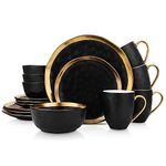 Stone Lain Gold Halo Porcelain Dinnerware Set, Service for 4, Black