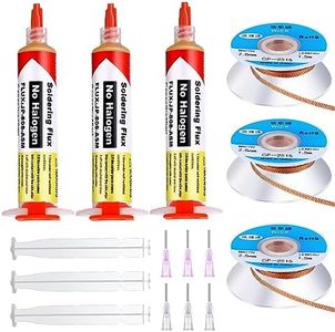 Blulu 6 Pcs 10ml 8341 No Clean Solder Flux Paste and Solder Wicks Tacky Soldering Flux with Plunger and Dispensing Tip 1.5 Meter Length Solder Wick Braid for Electronics