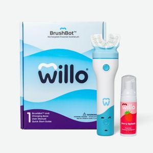 Willo BrushBot Kids U-Shaped Toothbrush Starter Kit – Rechargeable, Smart Electric Toothbrush for Kids Ages 8-11 w/App, Soft Bristles, Plaque Removal, Gentle & Deep Clean Modes | Medium Berry Splash