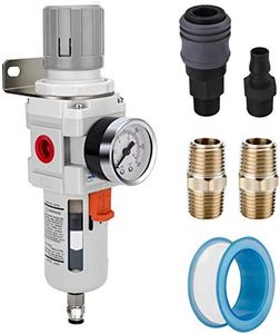 NANPU 1/2" BSPP Filtre Régulateur d'Air Comprimé Séparateur Eau-Huile - Manomètre (0-10 Bar), Réservoir En Polycarbonate, Décharge Semi-automatique, Support En Métal