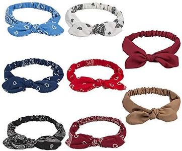 6 Pack Bow Bandana Knot Headbands,YuCool Elastic Headwrap Retro Rabbit Ear Hairbands with 2 Pack Solid Color Fabric Band for Women and Girls