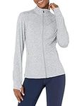 Amazon Essentials Women's Brushed Tech Stretch Full-Zip Jacket, Grey Space dye, Small