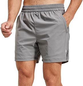 NIMENJOJA Men's 5.5" Quick Dry Workout Running Shorts Lightweight Active Gym Shorts with Zipper Pockets, Breathable Grey