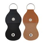 SAVITA 2pcs Guitar Pick Keychain Holder, PU Leather Guitar Pick Holder Keychain Bag Plectrum Keychain Case for Guitar Players (Black, Brown)