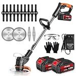 Weed Wacker, MILBIS 21V Electric Weed Eater Cordless String Trimmer with 3 Types Blades and 4Ah Battery Powered, Adjustable Cutting Angle & Height Brush Cutter Lawn Edger for Garden, Lawn, Yard