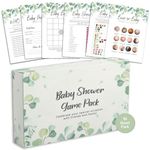 Baby Shower Games - 6 Game Bundle - Eucalyptus, Jungle, Safari, Baby Boy, Baby Girl - 10 Guests Pack (Eucalyptus)