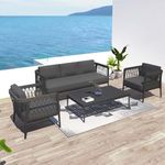 LOCCUS 5 Seater Sofa Outdoor Indoor Conversation Patio Garden Rope Furniture Set with Cushion and Center Table for Garden/Balcony/Poolside.(Black Color)