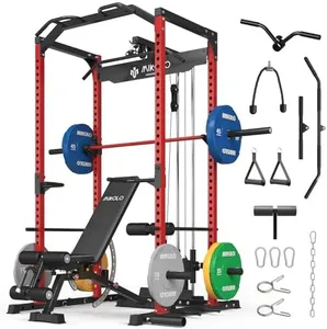 Mikolo Power Cage, Power Rack with LAT Pull Down System and Leg Hold-Down, 1200 Pounds Capacity Workout Cage with Pulley Sytem for Home Gym (R230CPHGP)