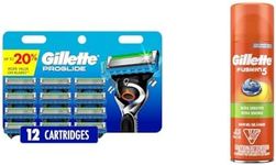 Gillette ProGlide Men's Razor Blade 12 Refills & Fusion Ultra Sensitive Hydra Gel Shave Gel, 198g