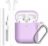 Lerobo for AirPods Case 1st/2nd Generation Case Cover,Soft Silicone Full Protective Case with Cleaner Kit and Magnetic Anti-Lost Cord,for Airpods Case with Keychain Front LED Visible, Lavender