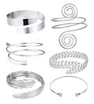 RIOSO 6 Pieces Arm Cuff Upper Arm Band Cuff Bracelet Bangle for Women Silver Gold Adjustable Armband Set, 8 Cm, Silver