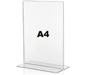 Porpoise A4 Size Acrylic Sign Holder T Shape Portrait Style Menu Ad Frame Display Stand Table Top Perfect for Restaurants, Promotions, Photo Frames, Classroom