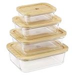 Navaris Glass Food Containers (Set of 4) - BPA-Free Kitchen Storage Container Set with Bamboo Lids - Meal Prep Container Set - Safe for Dishwasher and Fridge