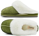 KuaiLu Womens Fluff Dual Memory Foam Slippers Ladies Warm Scuff Slippers Cozy Slip on Comfy Winter House Shoes with Non-Slip Indoor Outdoor Hard Sole Arch Support Green 8