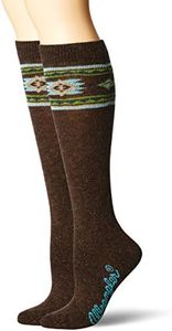 Wrangler Women's Ladies Angora Aztec Boot Socks 2 Pair Pack, Brown, Medium