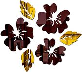 Bikri Kendra - Flower Brown Leaf Golden, Decorative Mirror Stickers for Wall, Wall Mirror Stickers, 3D Acrylic Stickers Wall Stickers for Hall Room, Bed Room, Kitchen Living Room Kids Room.