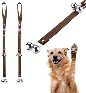 CATHYLIFE Leather Dog Doorbells for Door Knob/Potty Training/Go Outside, Length Adjustment Copper Dog Bell, Housetraining Hanging Bell, Dark Brown Leather Silver Bells - 2 Pack