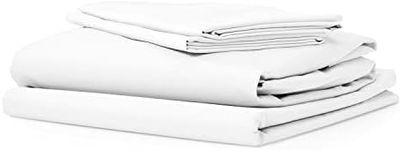 Five Looms 4 Piece Classic Percale Sheets Set, 100% Cotton with Deep Pocket 15”, Easy Care Luxury Hotel Quality Soft Cooling Sheets Set, Fitted Sheet, Flat Sheet and 2 Pillowcases, Queen, White