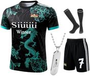 Youth Soccer Uniform Set #7 Complete Kit with Futbol Jersey Shorts Socks Necklace for Kids Boys Girls Team Practice Gear (C.R.Dragon.Green#7, 11-12 Years)