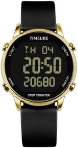 TIMEURE Pedometer Watch for Women, Step Counter for Walking No App/Phone Required Step Counter, Waterproof Calorie Tracker, Distance Tracking, Alarm, Large Digital Display, TU-2509 (Gold Black)