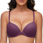 Deyllo Womens Push Up Bra Soft Padded Underwire Bra T-Shirt Bra Add One Cup(Purple,36D)