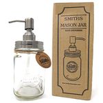 Smiths Mason Jars 500ml Refillable Glass Liquid Hand Soap Dispenser with Stainless Steel Pump - Laundry Liquid Dispenser, Elegant Bathroom Soap Dispenser, Hand Wash Dispenser for Countertop