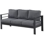 Wisteria Lane Patio Furniture Aluminum Sofa, All-Weather Outdoor 3 Seats Couch, Gray Metal Chair with Dark Grey Cushions