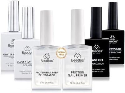 Beetles 6 Pcs 15ml Glossy & Matte Gel Top and Base Coat Set with Protein Nail Prep Dehydrator and Primer Acid-Free & Hema-Free Dehydrate Bond Primer t for Acrylic & Gel Nail Polish Gifts