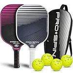 PRO SPIN Pickleball Paddle Set of 2 - USAPA Approved Graphite Carbon Fiber Paddles, 4 Indoor/Outdoor Pickleballs, Premium Bag for Rackets & Balls, Raquettes Pickle Ball (Pink/White, 2-Player Set)