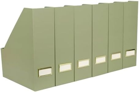 BLU MONACO | Set of 6 Foldable Magazine File Holders in Earth Green | Heavy-Duty Vertical File Organizers with Label Holders | Desk Organizer Set for Paperwork, Documents & Office Storage