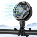 Lerat Mini Portable Stroller Fan, Battery Operated Flexible Tripod Clip On Fan, Detachable 3 Speeds Rechargeable 360° Rotate Handheld Personal Fan for Car Seat Crib Bike Treadmill (Black)