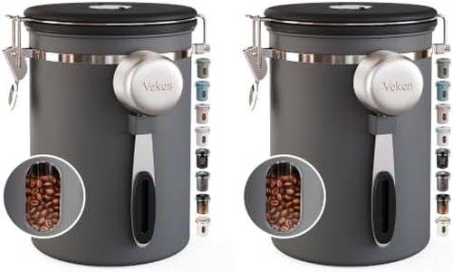 Veken Coffee Canister with Window,Airtight Stainless Steel Kitchen Food Storage Container, Date Tracker & Scoop for Grounds Coffee, Beans, Tea, Flour, Cereal,Sugar,22OZ,Grey (Pack of 2)