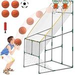 Kids Arcade Basketball Game with 5 Balls, Basketball Hoop Indoor or Outodor with Soccer Goal Frame & 1 Soccer, Indoor Outdoor Sports Basketball & Soccer Toys for Boys Girls, 34" L x 34.8" W x 57.2" H