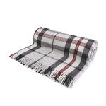 Highland Scottish Wool Blend Tartan Tweed Extra Warm Rug/Versatile Couch Cuddly Blanket for Bed Fluffy Microfibre Bed Throw Bedspread Comfy Super Soft for Adults Men & Women (Thomson Grey)